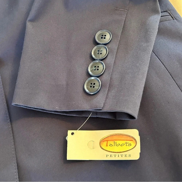 Talbots Women 10 Petite Navy Single Breasted Blazer Jacket Cotton Blend Stretch - Picture 6 of 9